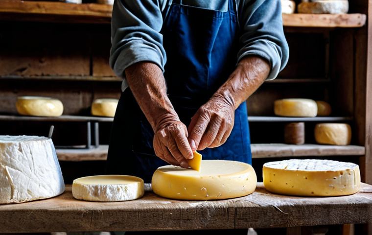 Artisan Cheese Production**

"A close-up photograph of a cheesemaker, deeply wrinkled hands carefully shaping a fresh *queso de cabra* in a rustic workshop in Extremadura, Spain.  The scene is bathed in warm, natural light filtering through a window.  Wooden shelves laden with aging cheeses line the background. *Perfect anatomy, correct proportions, natural pose, well-formed hands, proper finger count.* *Safe for work, appropriate content, fully clothed, modest clothing, professional photography, high quality.*"

**