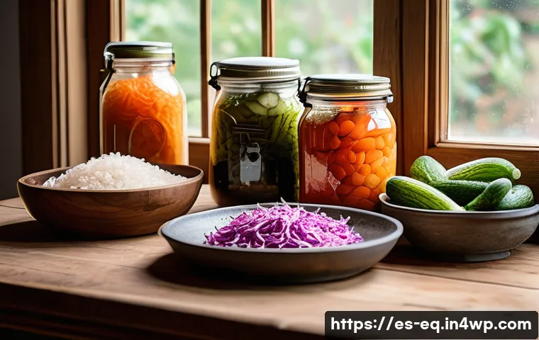전통적인 야채 보존법을 통한 맛의 깊이 - A rustic kitchen scene showcasing a traditional Spanish home environment with a wooden table filled ...