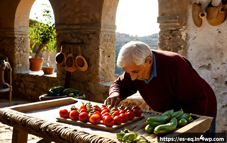 식재료 건조의 역사와 현대적 응용 - Photorealistic historical food preservation scene in a rustic Spanish Mediterranean courtyard, an el...